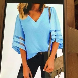 Vienna Bell Sleeve Blouse in a Blue  - Reposh